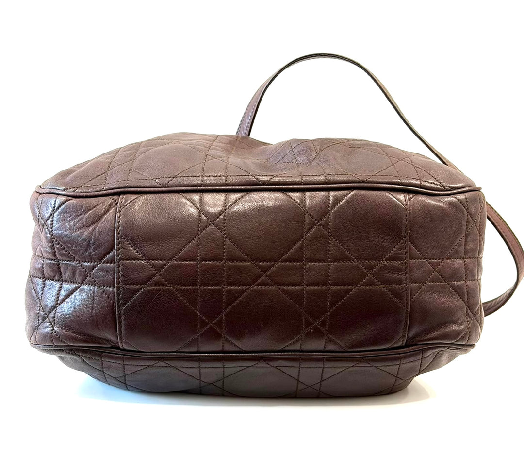 DIOR CANNAGE QUILTED LAMBSKIN LEATHER DRAWSTRING BUCKET BAG