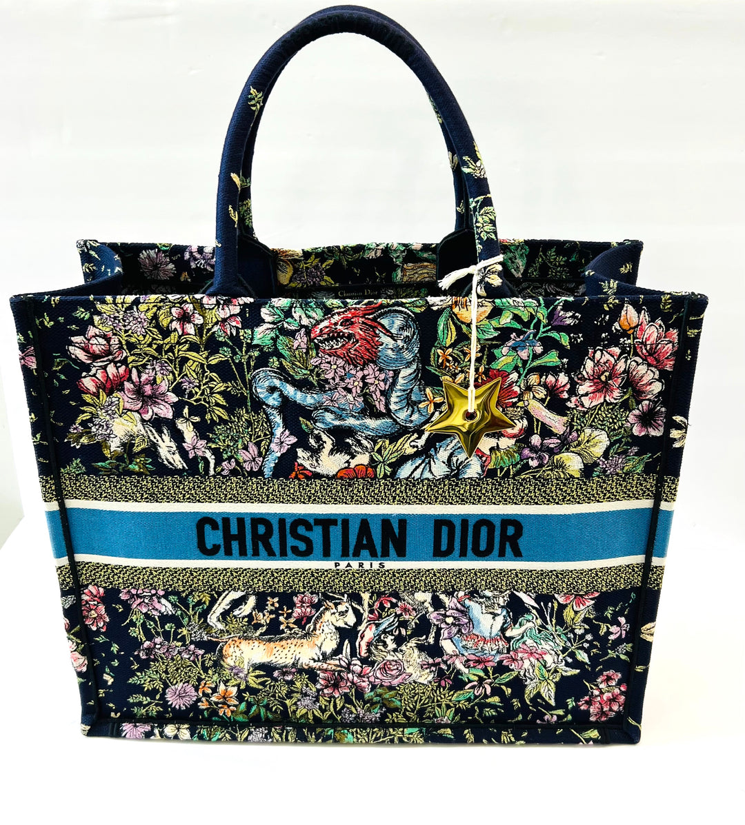 DIOR CANVAS EMBROIDERED LARGE D-CONSTELLATION BOOK TOTE