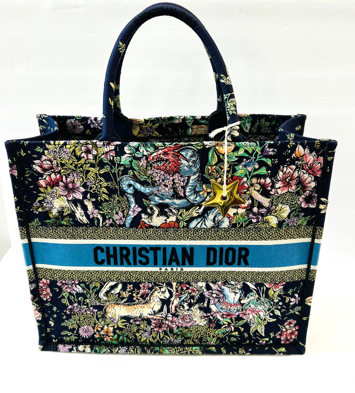 DIOR CANVAS EMBROIDERED LARGE D-CONSTELLATION BOOK TOTE