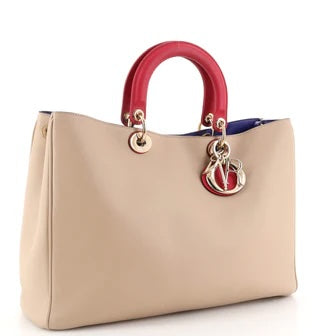 DIOR DIORISSIMO TRI-COLOR CALFSKIN LEATHER LARGE TOTE BAG