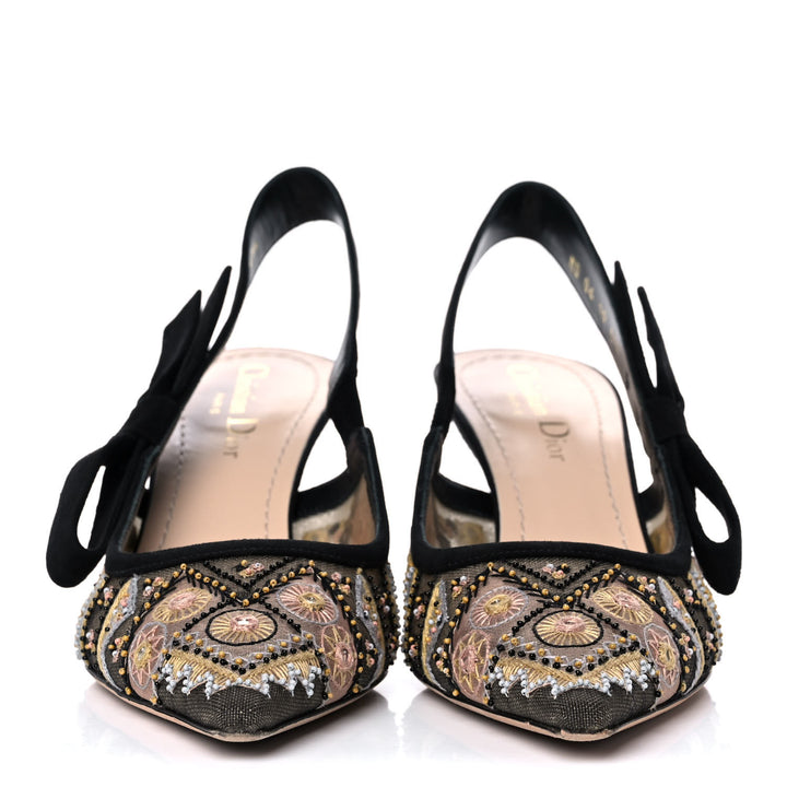 DIOR EMBROIDERED CALFSKIN BEADED SWEET D-SLINGBACK PUMPS