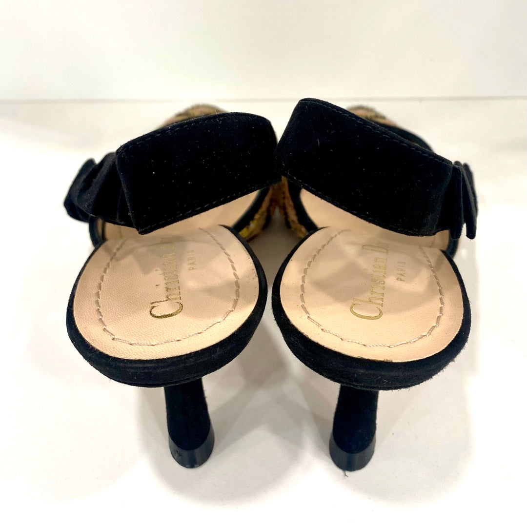 DIOR EMBROIDERED CALFSKIN BEADED SWEET D-SLINGBACK PUMPS