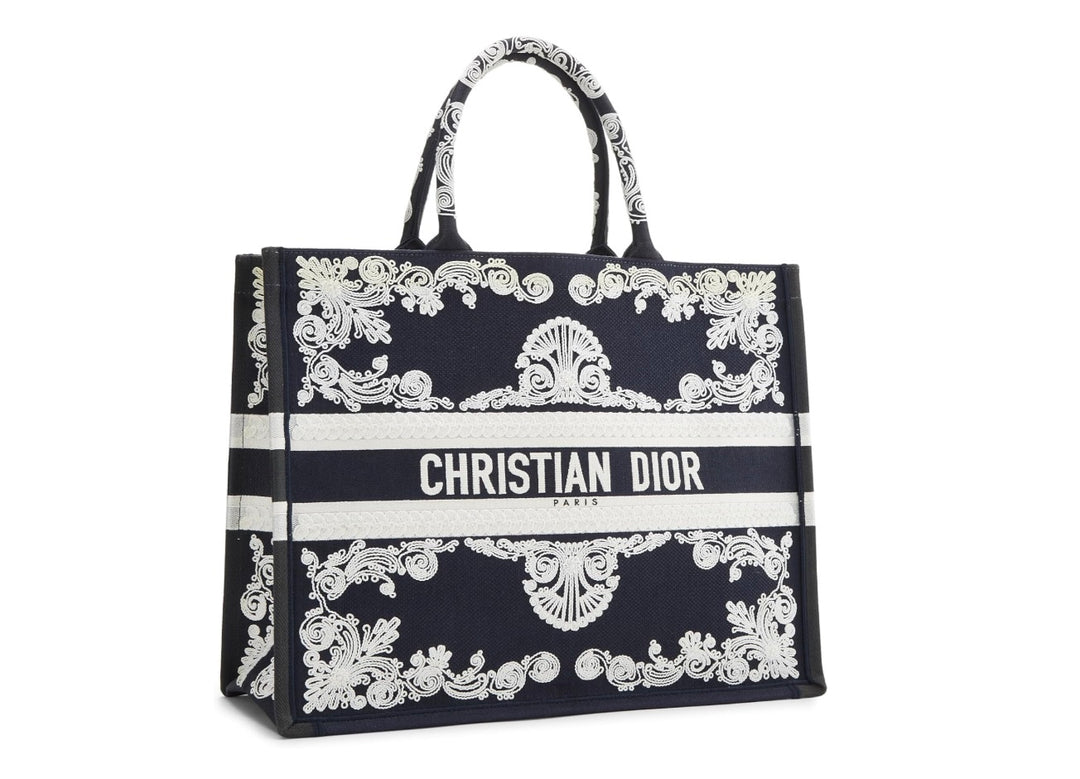 CHRISTIAN DIOR EMBROIDERED LARGE BOOK TOTE BAG