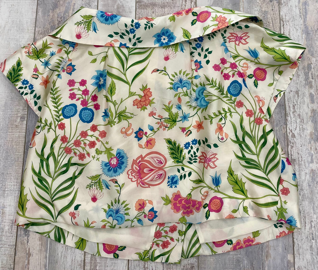 CHRISATIAN DIOR FLORAL PRINTED CROPPED SILK BLOUSE