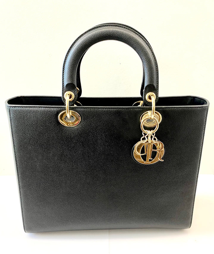 CHRISTIAN DIOR GRAINED CALFSKIN LARGE LADY DIOR BAG