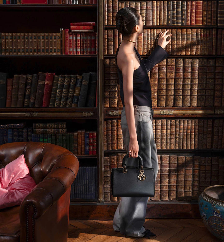 CHRISTIAN DIOR GRAINED CALFSKIN LARGE LADY DIOR BAG