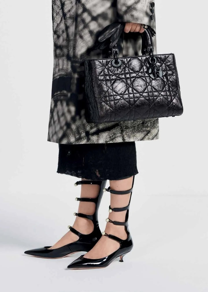 DIOR ULTRA MATTE LADY D-SIRE MACROCANNAGE CRINKLED CALFSKIN LARGE TOTE