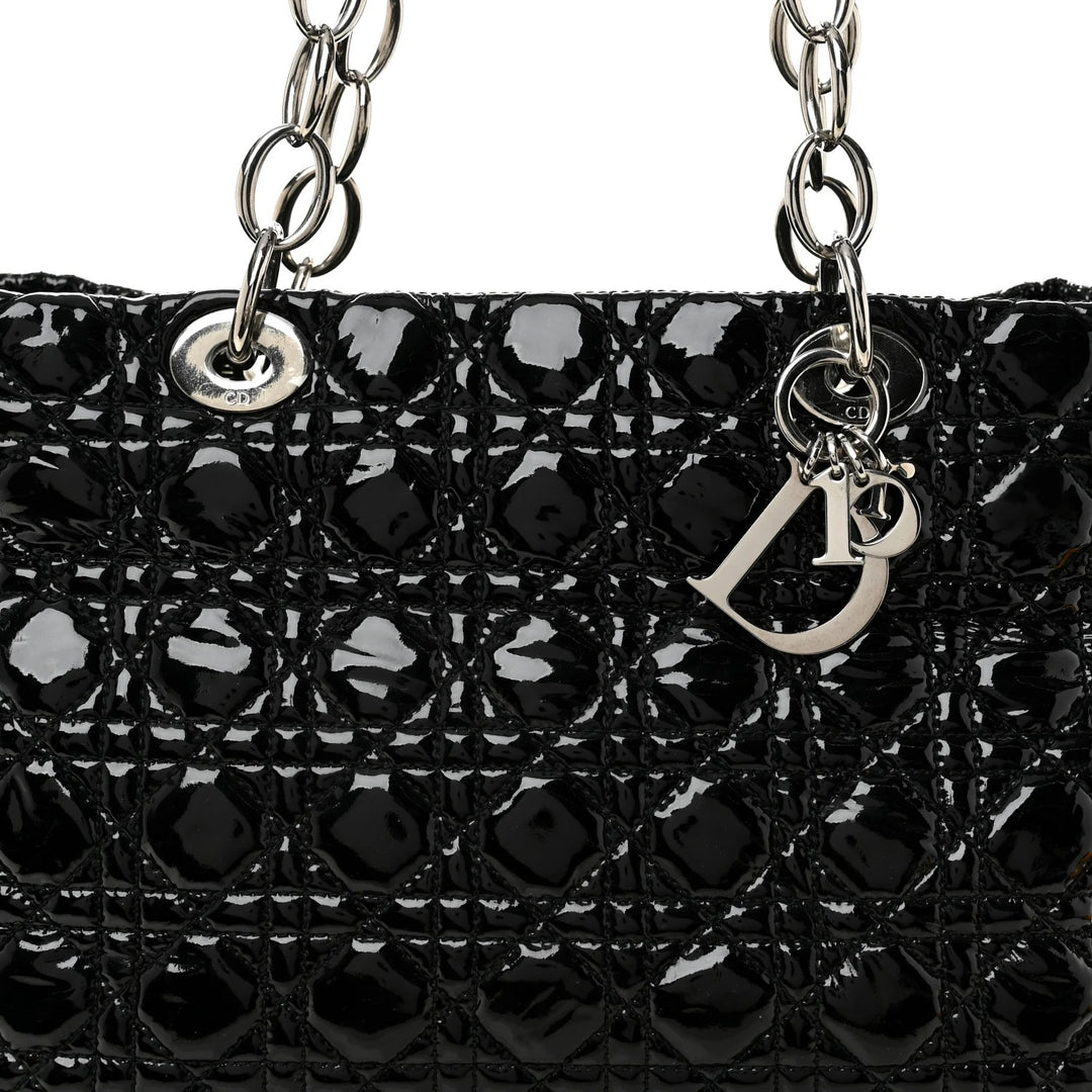 DIOR CANNAGE LARGE LADY DIOR SOFT PATENT LEATHER SHOPPING TOTE BAG