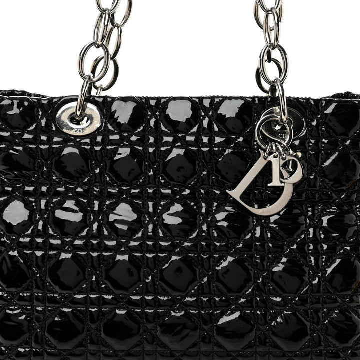 DIOR CANNAGE LARGE LADY DIOR SOFT PATENT LEATHER SHOPPING TOTE BAG
