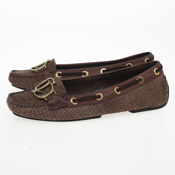 DIOR SNAKE EMBOSSED LEATHER CD STITCHED BOAT LOAFERS