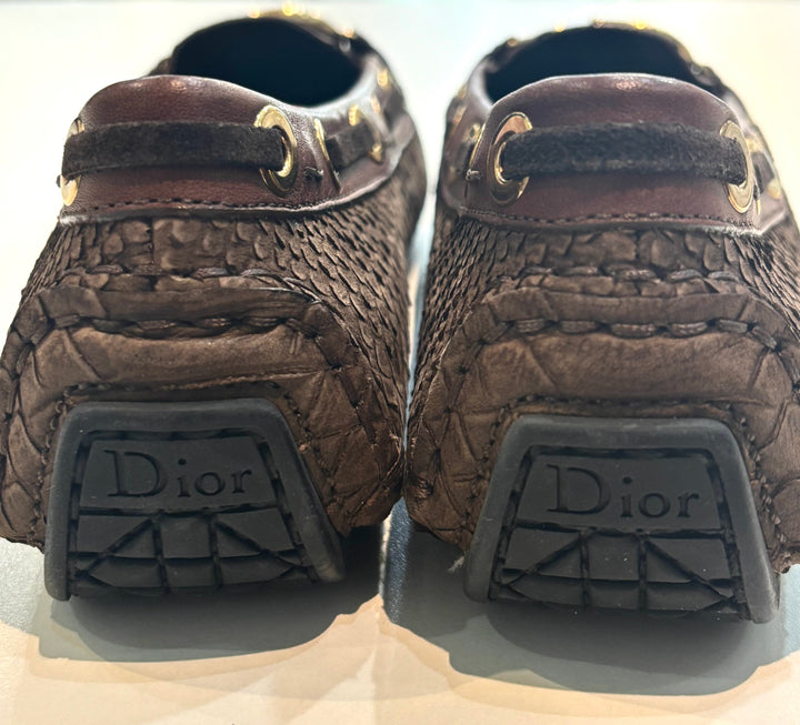 DIOR SNAKE EMBOSSED LEATHER CD STITCHED BOAT LOAFERS