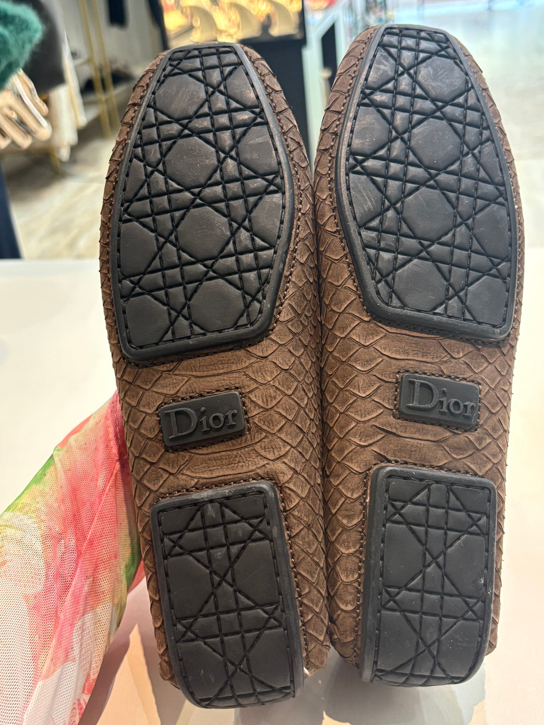 DIOR SNAKE EMBOSSED LEATHER CD STITCHED BOAT LOAFERS