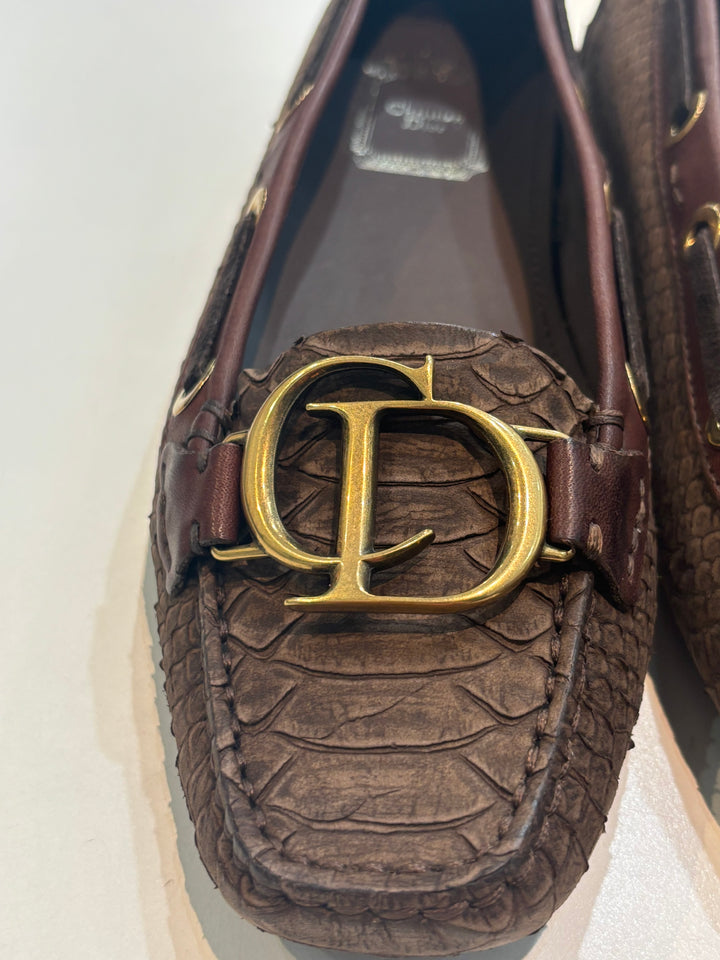 DIOR SNAKE EMBOSSED LEATHER CD STITCHED BOAT LOAFERS