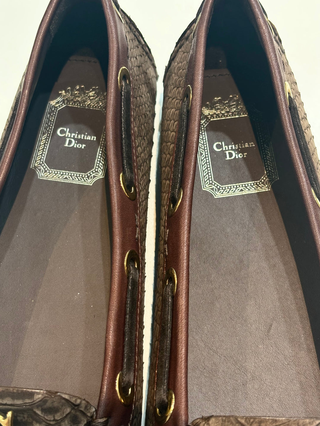 DIOR SNAKE EMBOSSED LEATHER CD STITCHED BOAT LOAFERS