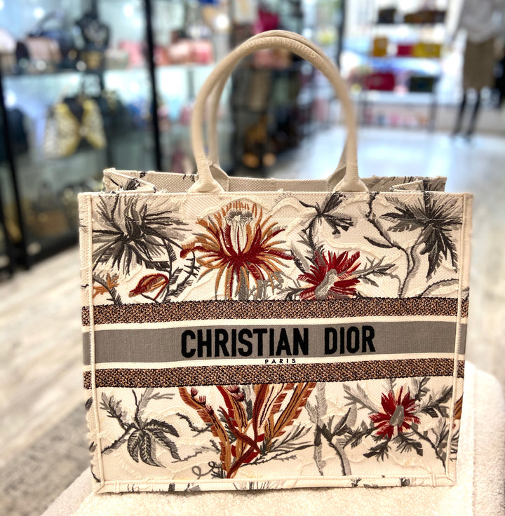 DIOR TOILE DE JOUY TROPICALLA EMBROIDERED LARGE BOOK TOTE BAG
