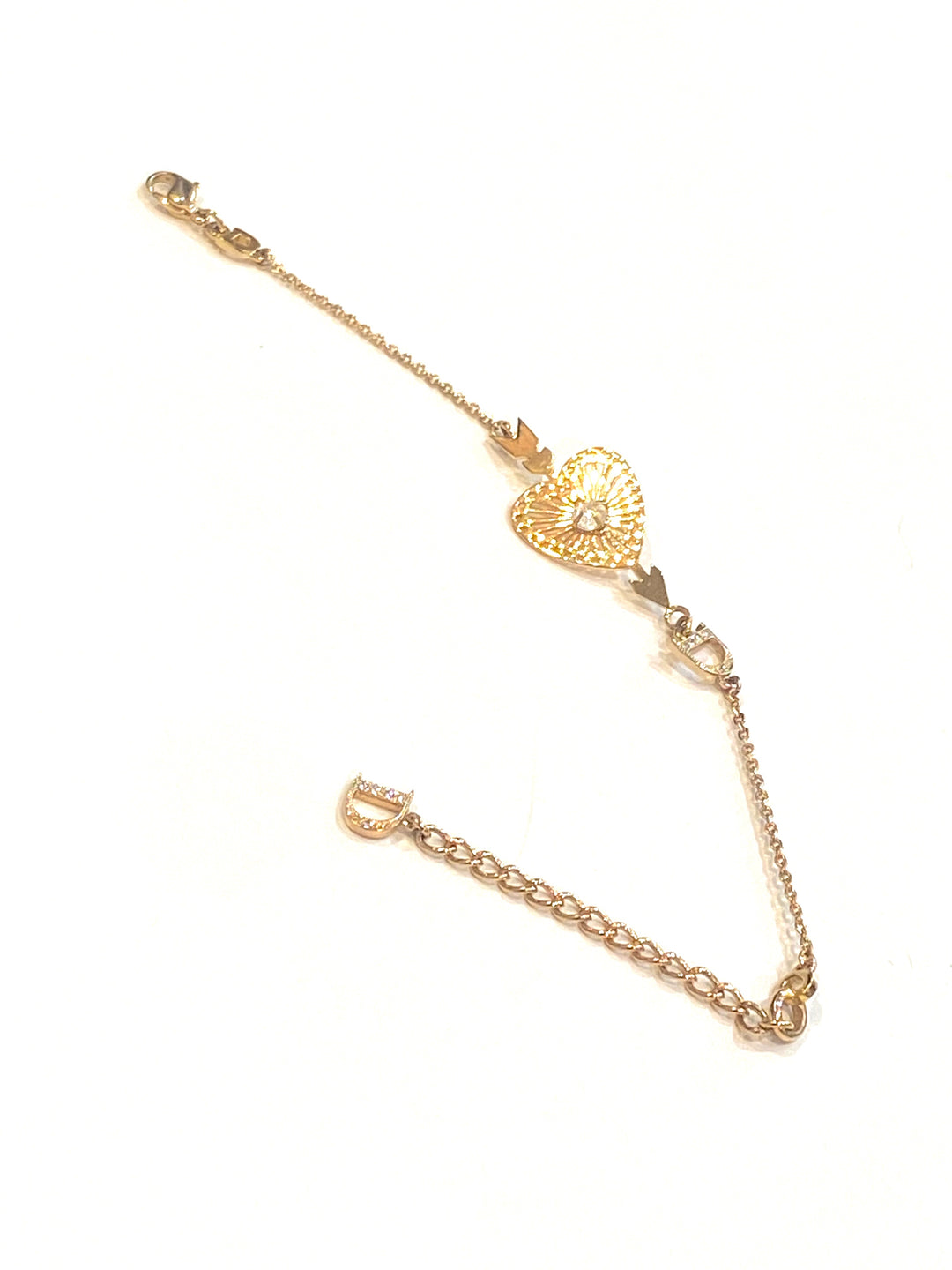 CHRISTIAN DIOR VINTAGE HEART CRYSTAL D LOGO BRACELET