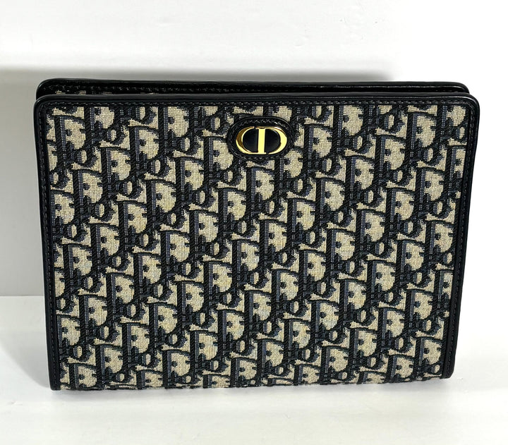 DIOR BLUE OBLIQUE CANVAS AND LEATHER 30 MONTAIGNE POUCH