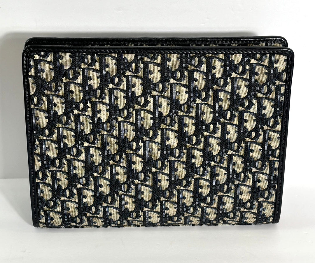 DIOR BLUE OBLIQUE CANVAS AND LEATHER 30 MONTAIGNE POUCH