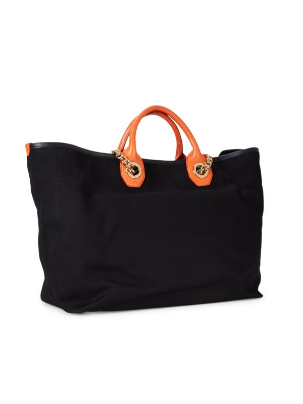 DOLCE &amp; GABBANA CAPRI LAGUNA EMBOSSED LEATHER TRIM TOTE BAG