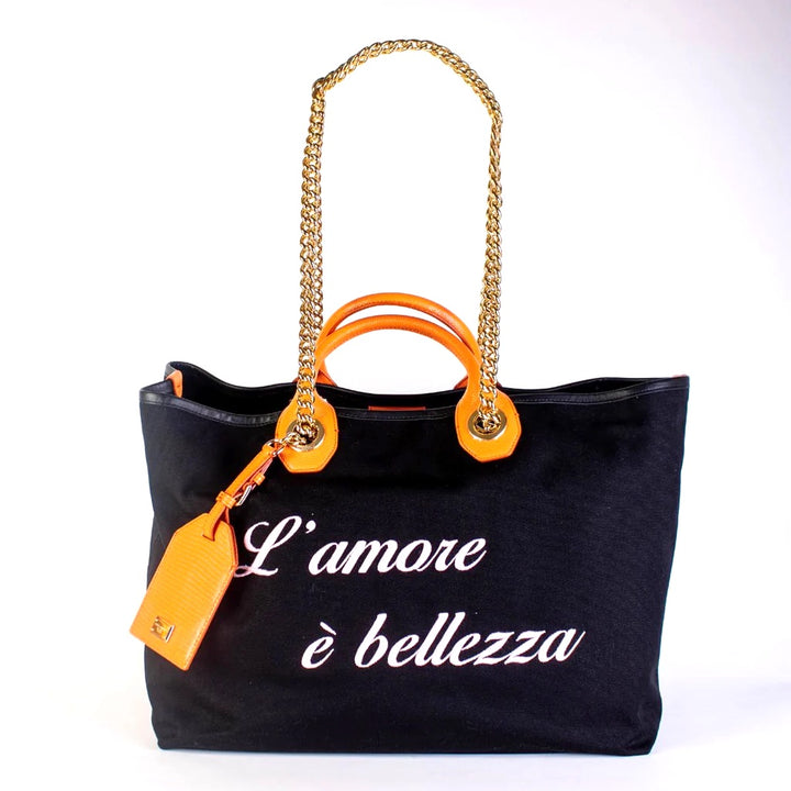 DOLCE &amp; GABBANA CAPRI LAGUNA EMBOSSED LEATHER TRIM TOTE BAG