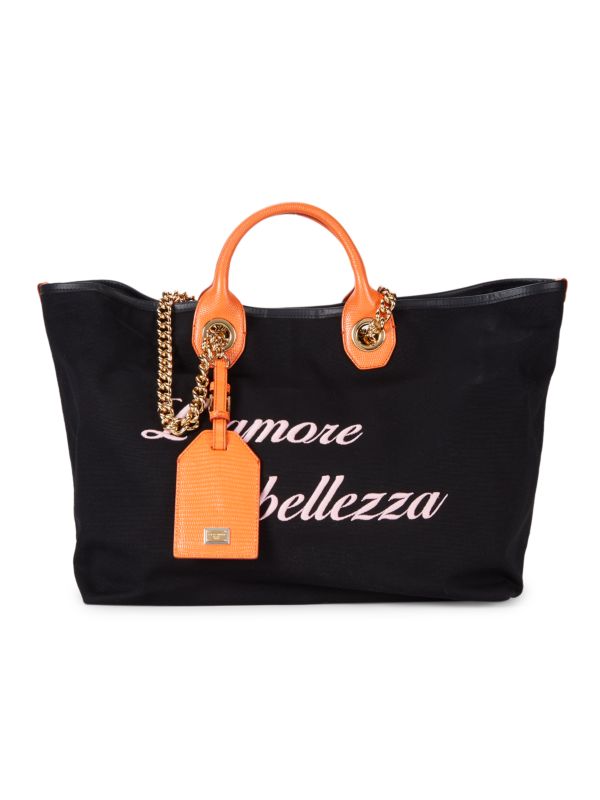 DOLCE &amp; GABBANA CAPRI LAGUNA EMBOSSED LEATHER TRIM TOTE BAG
