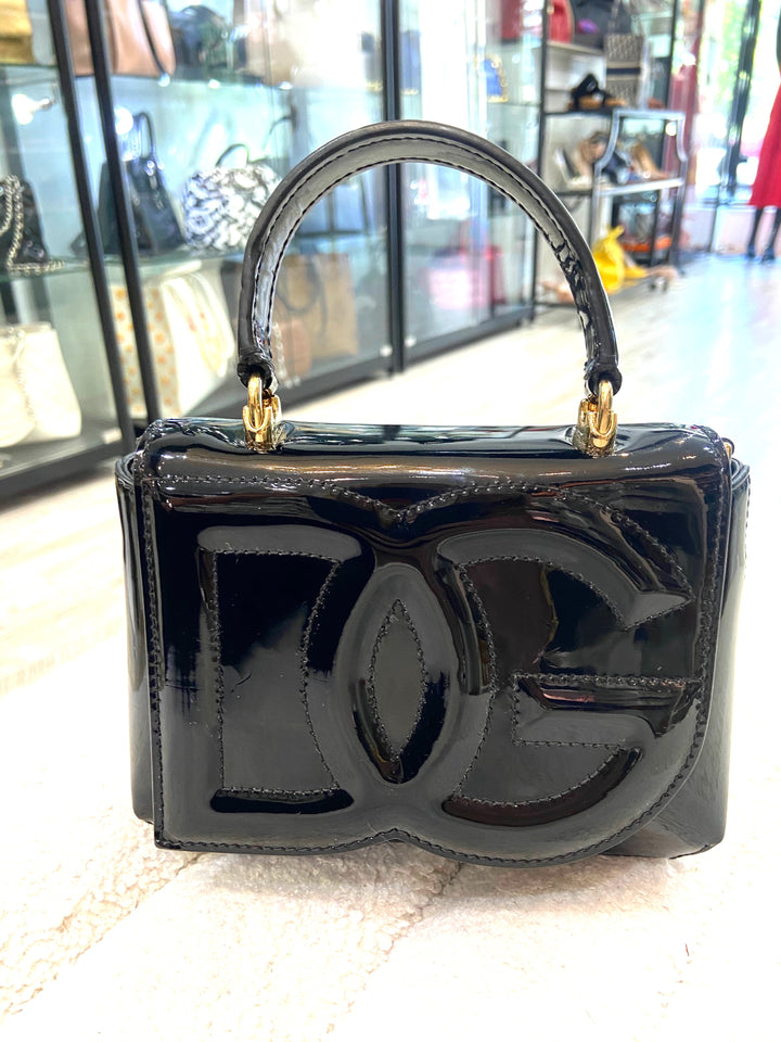 DOLCE &amp; GABBANA DG LOGO BLACK PATENT LEATHER BAG