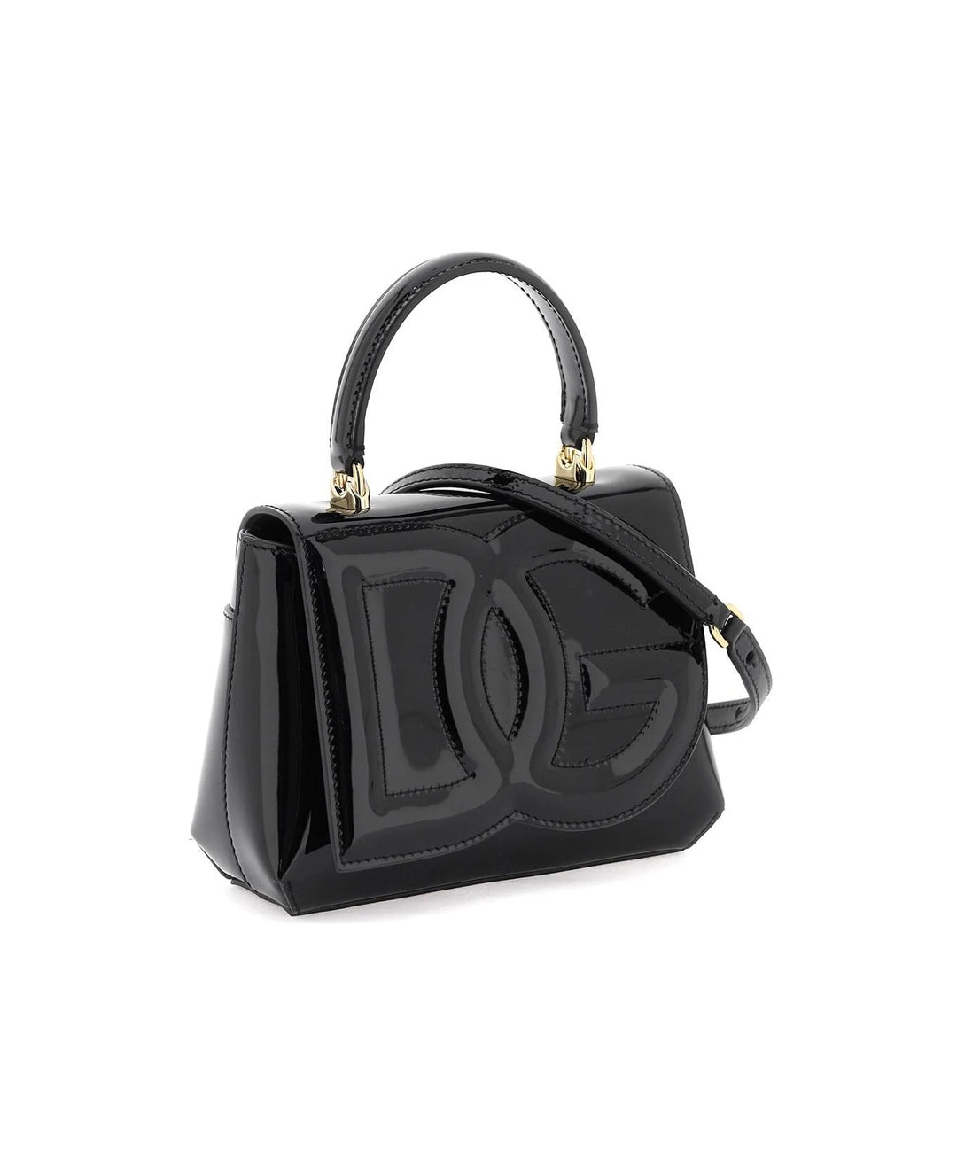 DOLCE &amp; GABBANA DG LOGO BLACK PATENT LEATHER BAG