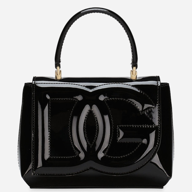 DOLCE &amp; GABBANA DG LOGO BLACK PATENT LEATHER BAG