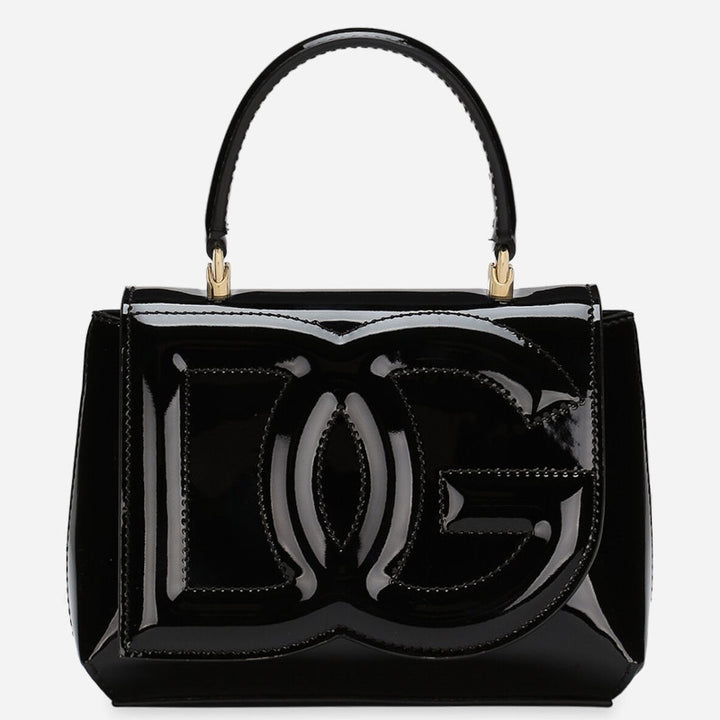 DOLCE &amp; GABBANA DG LOGO BLACK PATENT LEATHER BAG