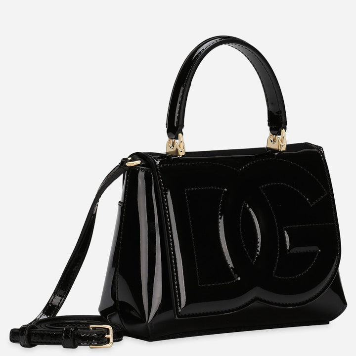DOLCE &amp; GABBANA DG LOGO BLACK PATENT LEATHER BAG