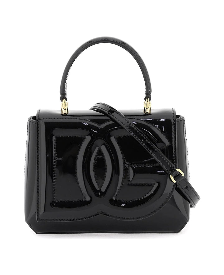 DOLCE &amp; GABBANA DG LOGO BLACK PATENT LEATHER BAG