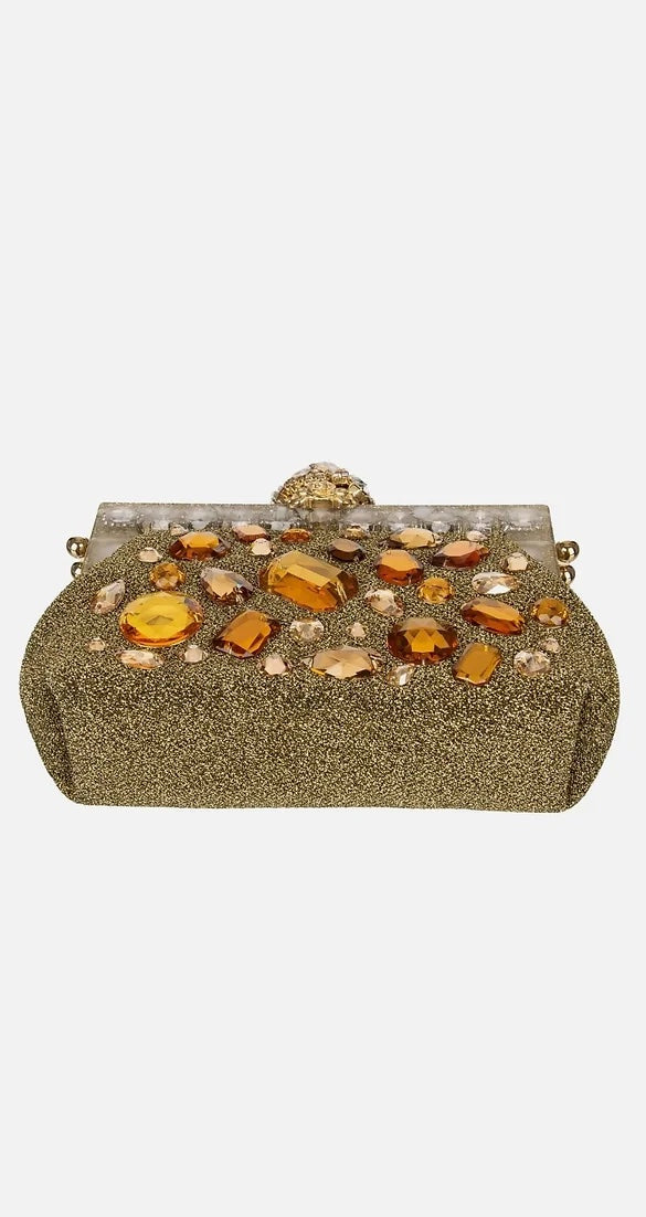 DOLCE &amp; GABBANA GOLD VANDA CRYSTAL CLUTCH/HANDBAG