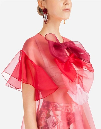 DOLCE &amp; GABBANA MULTIPLE BOW SILK ORGANZA BLOUSE