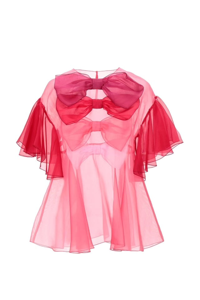 DOLCE &amp; GABBANA MULTIPLE BOW SILK ORGANZA BLOUSE