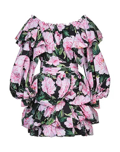 DOLCE &amp; GABBANA OFF SHOULDER RUFFLED FLORAL MINI DRESS