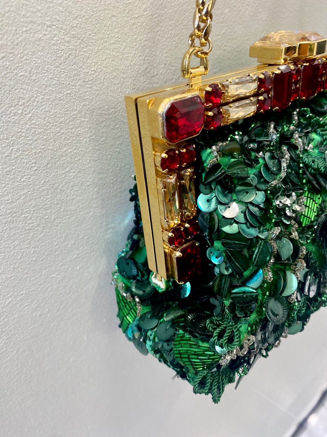 DOLCE &amp; GABBANA BAROQUE SEQUIN CRYSTALS BAG IN GREEN
