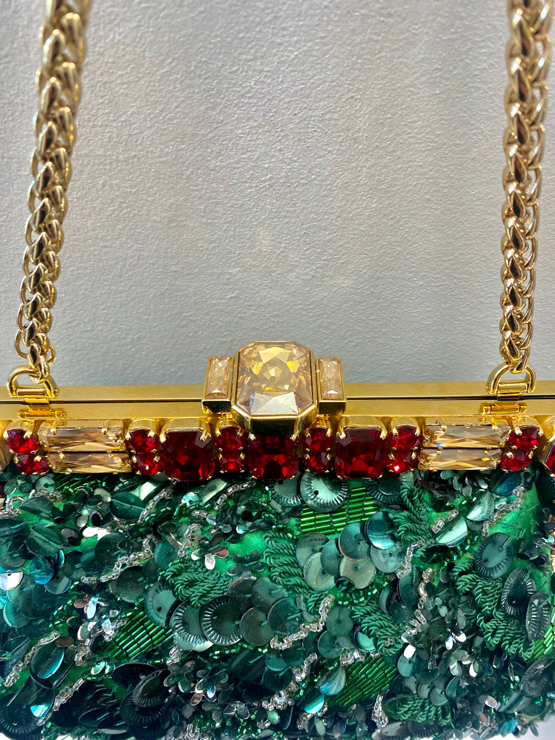 DOLCE &amp; GABBANA BAROQUE SEQUIN CRYSTALS BAG IN GREEN