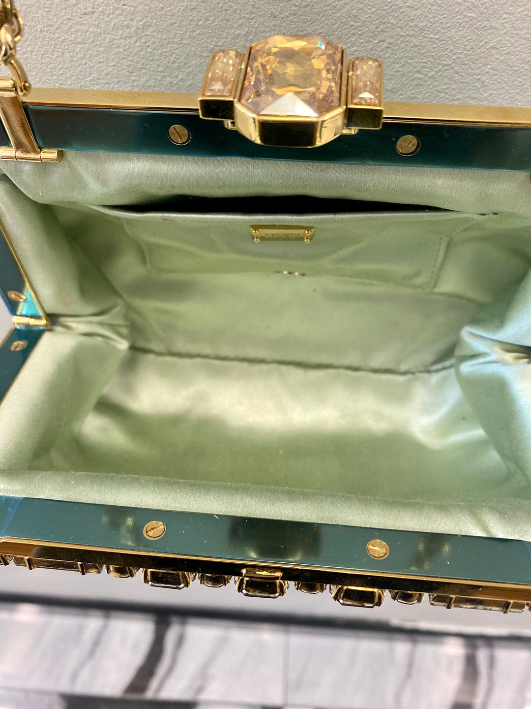 DOLCE &amp; GABBANA BAROQUE SEQUIN CRYSTALS BAG IN GREEN