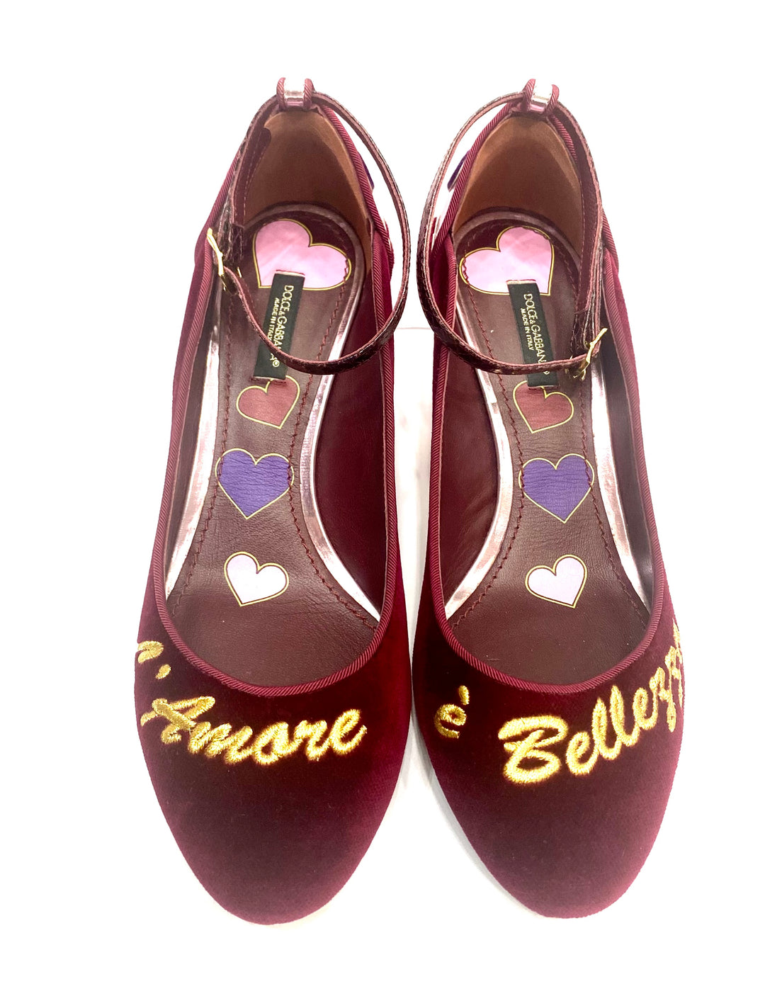 DOLCE &amp; GABBANA VELVET HEART EMBELLISHED VALLY L&