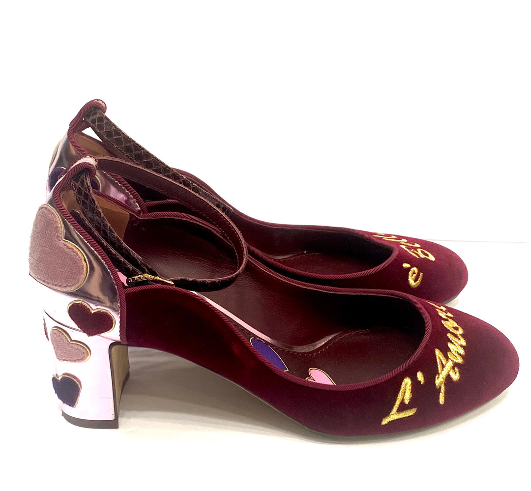 DOLCE &amp; GABBANA VELVET HEART EMBELLISHED VALLY L&