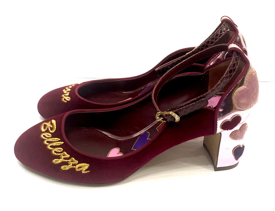 DOLCE &amp; GABBANA VELVET HEART EMBELLISHED VALLY L&