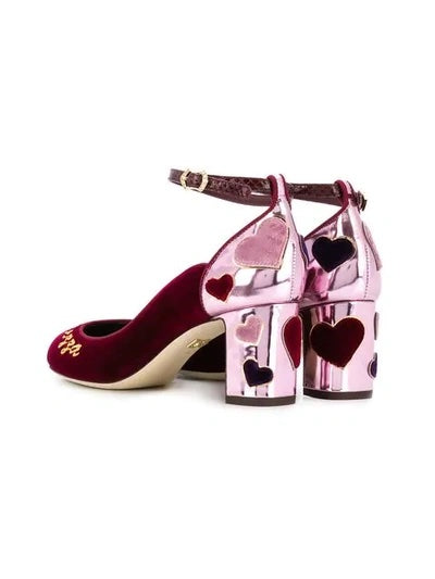 DOLCE &amp; GABBANA VELVET HEART EMBELLISHED VALLY L&