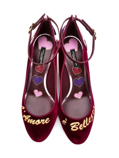 DOLCE &amp; GABBANA VELVET HEART EMBELLISHED VALLY L&