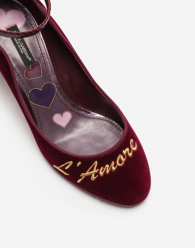 DOLCE &amp; GABBANA VELVET HEART EMBELLISHED VALLY L&