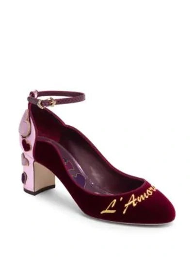 DOLCE &amp; GABBANA VELVET HEART EMBELLISHED VALLY L&