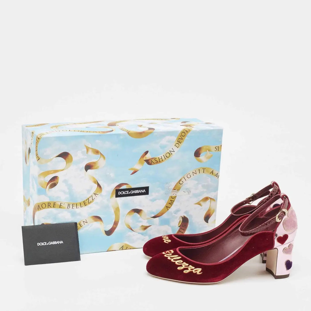 DOLCE &amp; GABBANA VELVET HEART EMBELLISHED VALLY L&