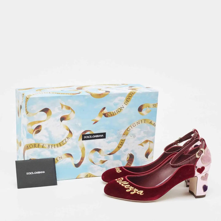 DOLCE &amp; GABBANA VELVET HEART EMBELLISHED VALLY L&