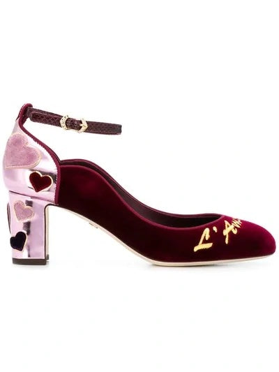 DOLCE &amp; GABBANA VELVET HEART EMBELLISHED VALLY L&