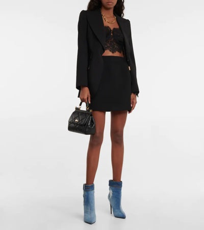 DOLCE &amp; GABBANA PATCHWORK CARDINALE DENIM ANKLE BOOTS