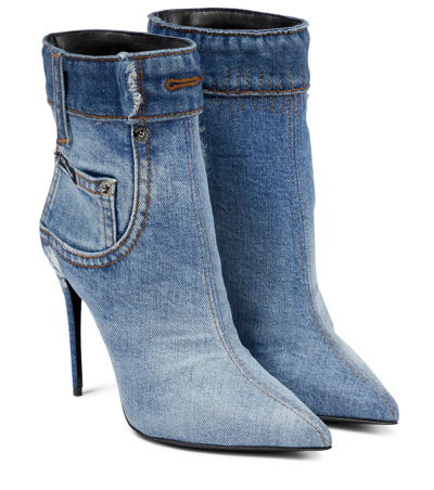 DOLCE &amp; GABBANA PATCHWORK CARDINALE DENIM ANKLE BOOTS